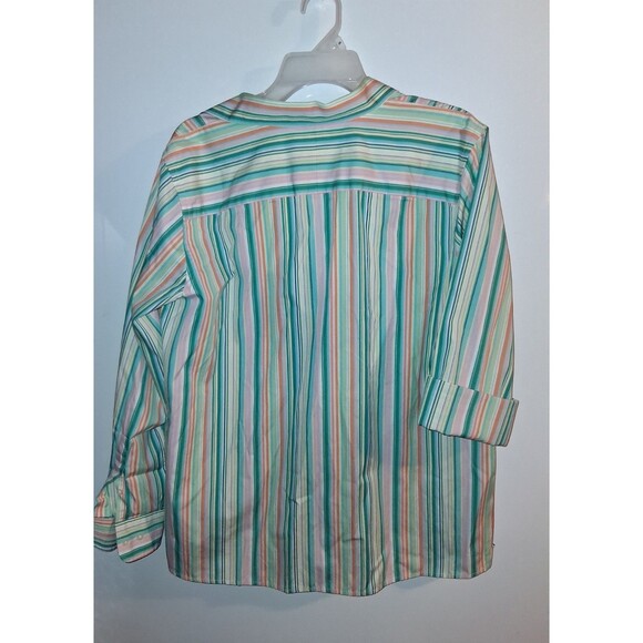 Lauren Ralph Lauren Multicolor Stripe Long Sleeve Button Up Blouse Sz 1X - Picture 2 of 3